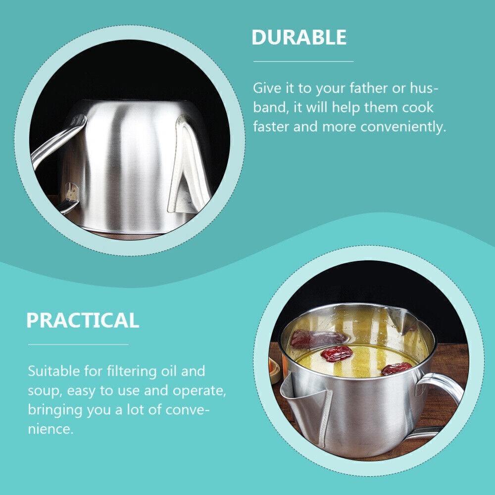 1000ml Stainless Steel Gravy Fat Separator Bowl Oil Soup Strainer Kitchen Tool