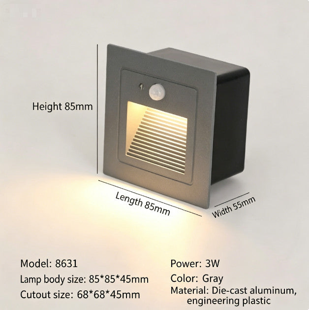 Outdoor 3W Motion-Sensor Led Step Stair Lights Footlight Recessed Corner Lamp