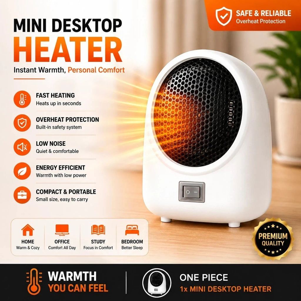 Portable 400W Electric Heater White Desktop Fan Heater Warmer for Home Office UK