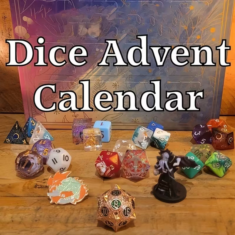 24 Day Christmas Dice Countdown Calendar, Multi Sided Dice Set Tabletop Games