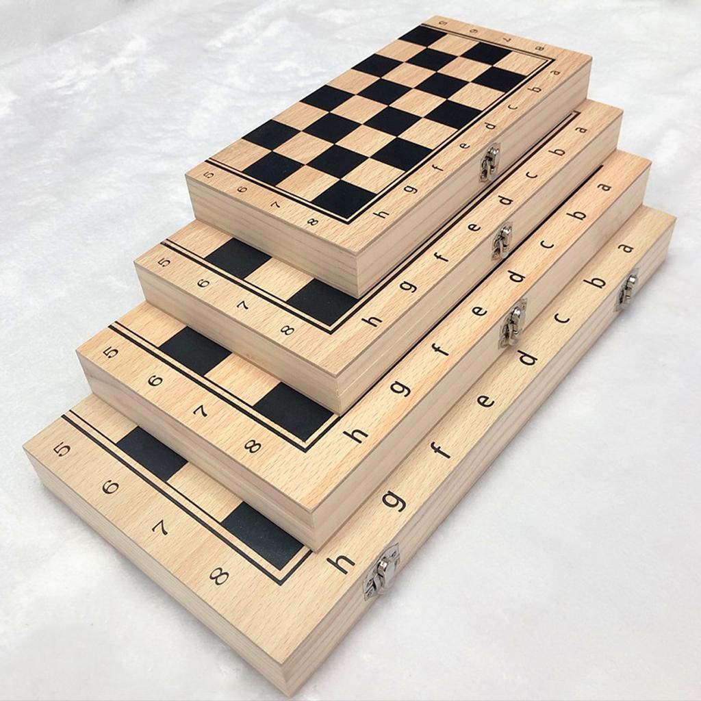 3in1 FOLDING WOODEN CHESS SET Board Game Checkers Backgammon Draughts Large