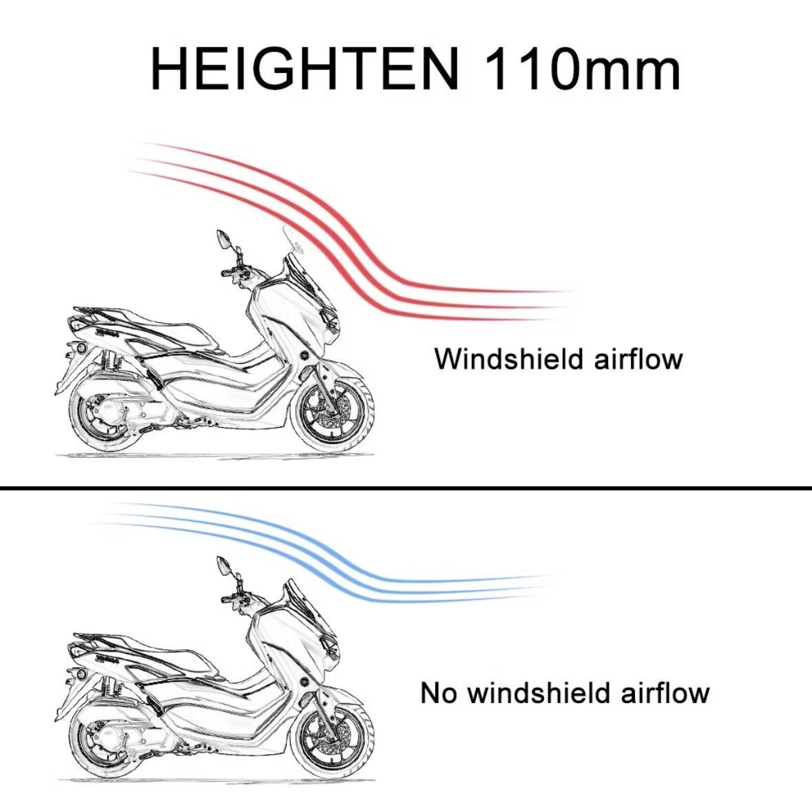 Motorbike Motorcycle Clip On Windshield Wind Screen Deflector Extension Spoiler