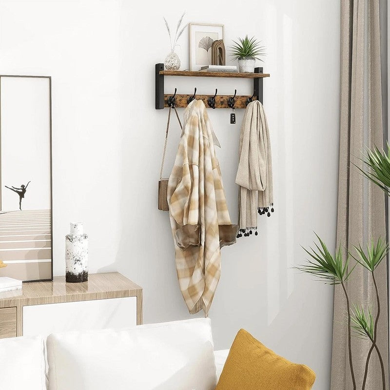 1set Wall Mounted Coat Racks 5 Hooks Rack Shelf Vintage Hanger with Hanging Rail