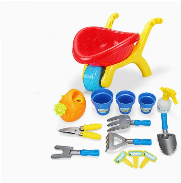 Kids Colourful Plastic Beach Wheelbarrow Spade Set Sandbox Summer OutdoorToy NEW