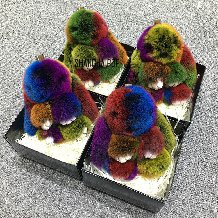 Cute Rabbit Fur Bunny Fluffy Rabbit Keyring Bag Pendant Keychain Furry Colorful