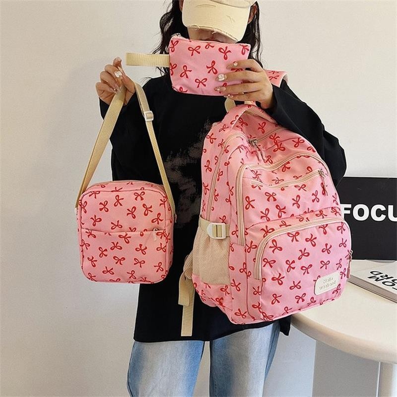 3pcs/set School Bag for Girls Cute Backpack Sets Bow Tie Rucksack for Teenage