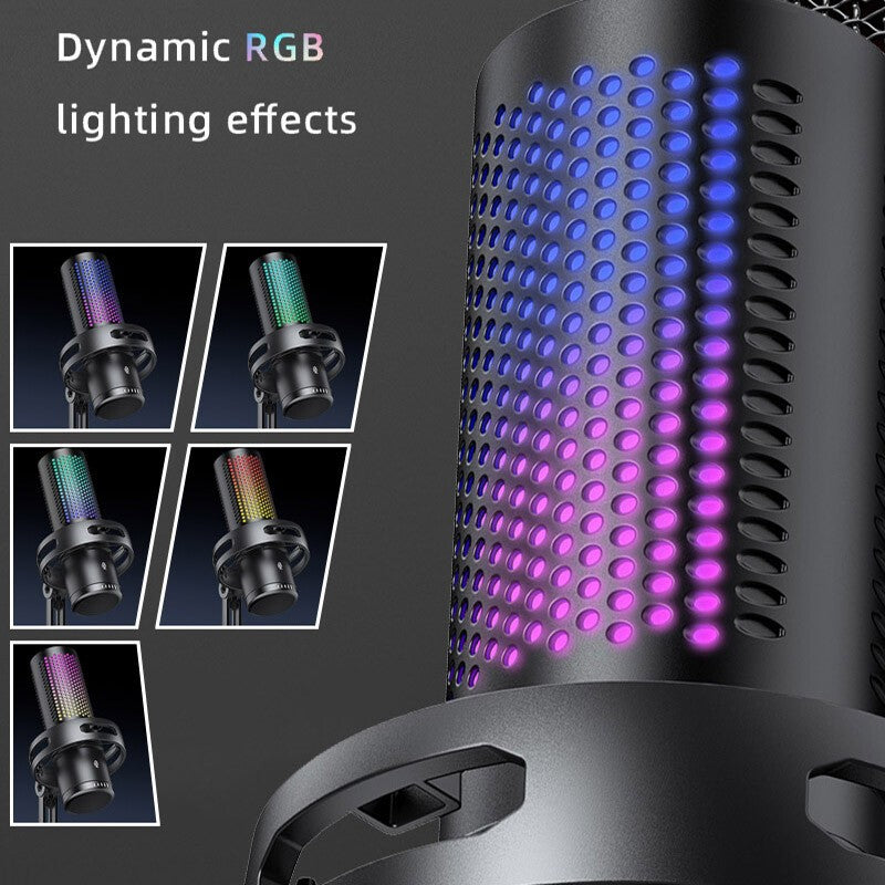 USB Microphone Noise Cancellation Condenser RGB Gaming Mic for PC Laptop Android