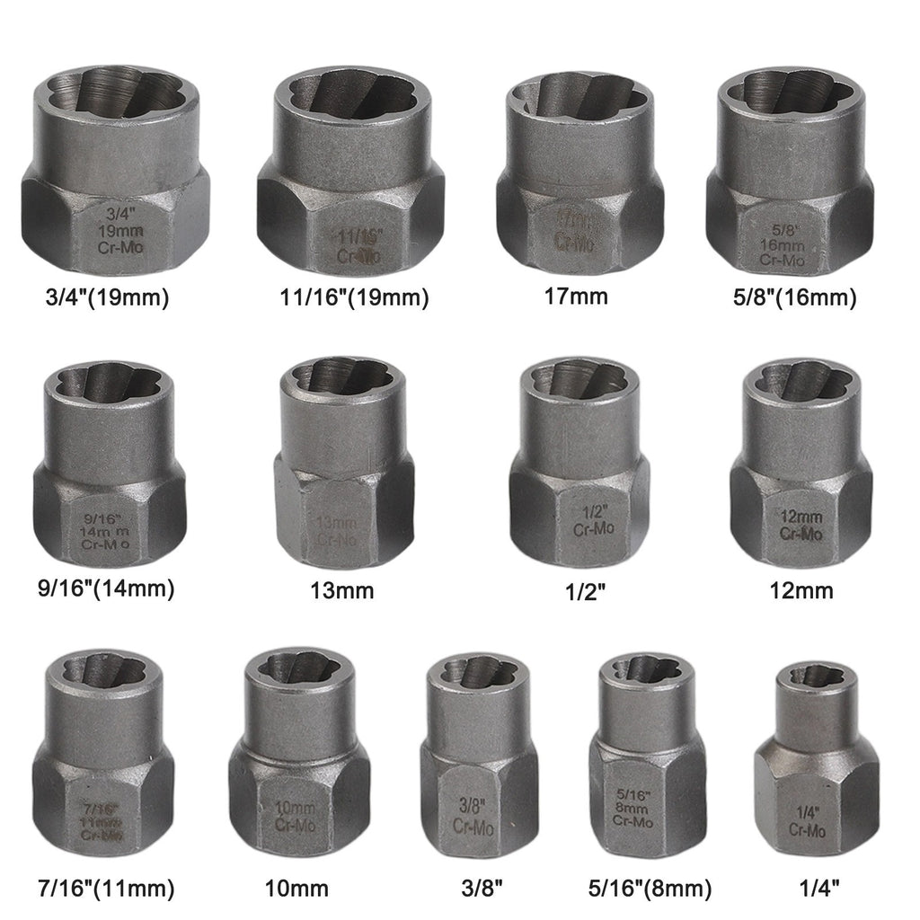 14PCS Bolt Extractor Impact Socket Set Dr Damaged/Rounded Nut Removal Tool