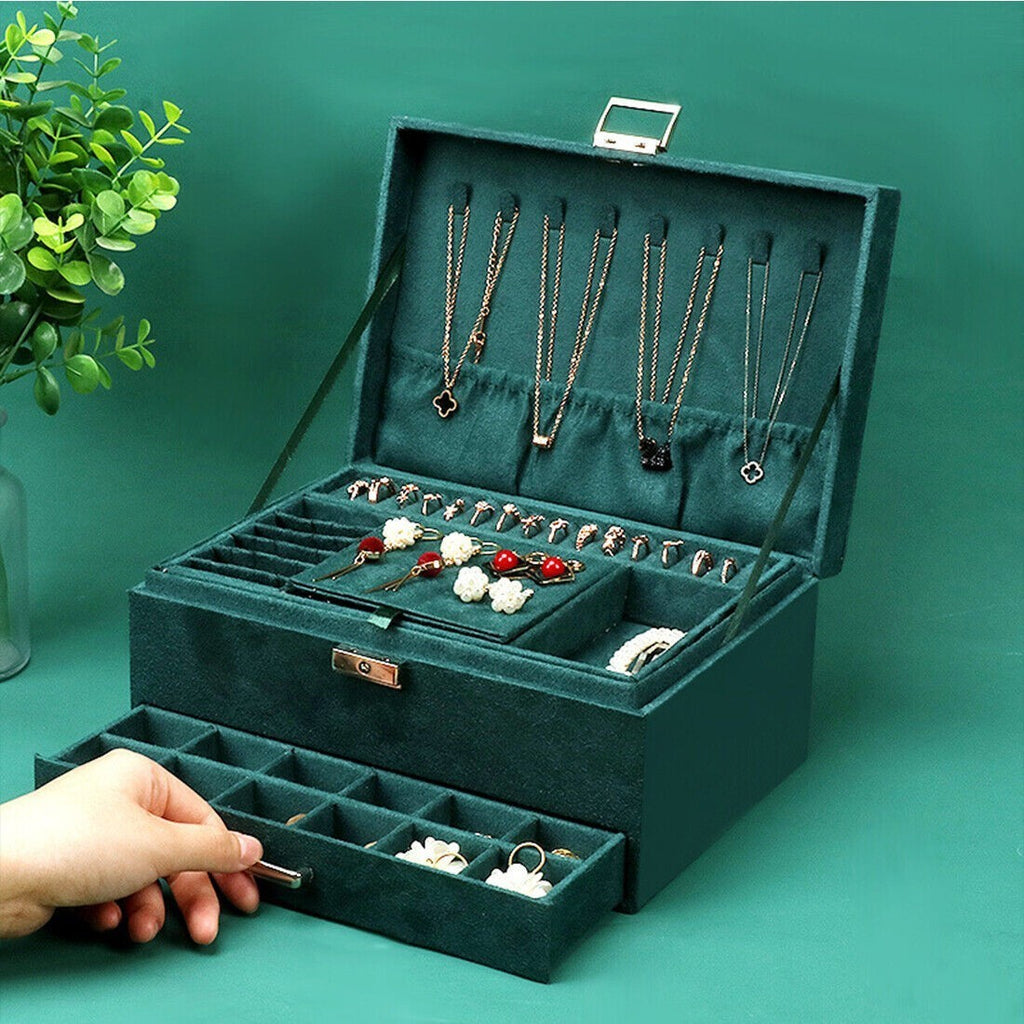 Large 3 Layer Jewellery Organizer Storage Necklace Storage Box Drawer Cabinet