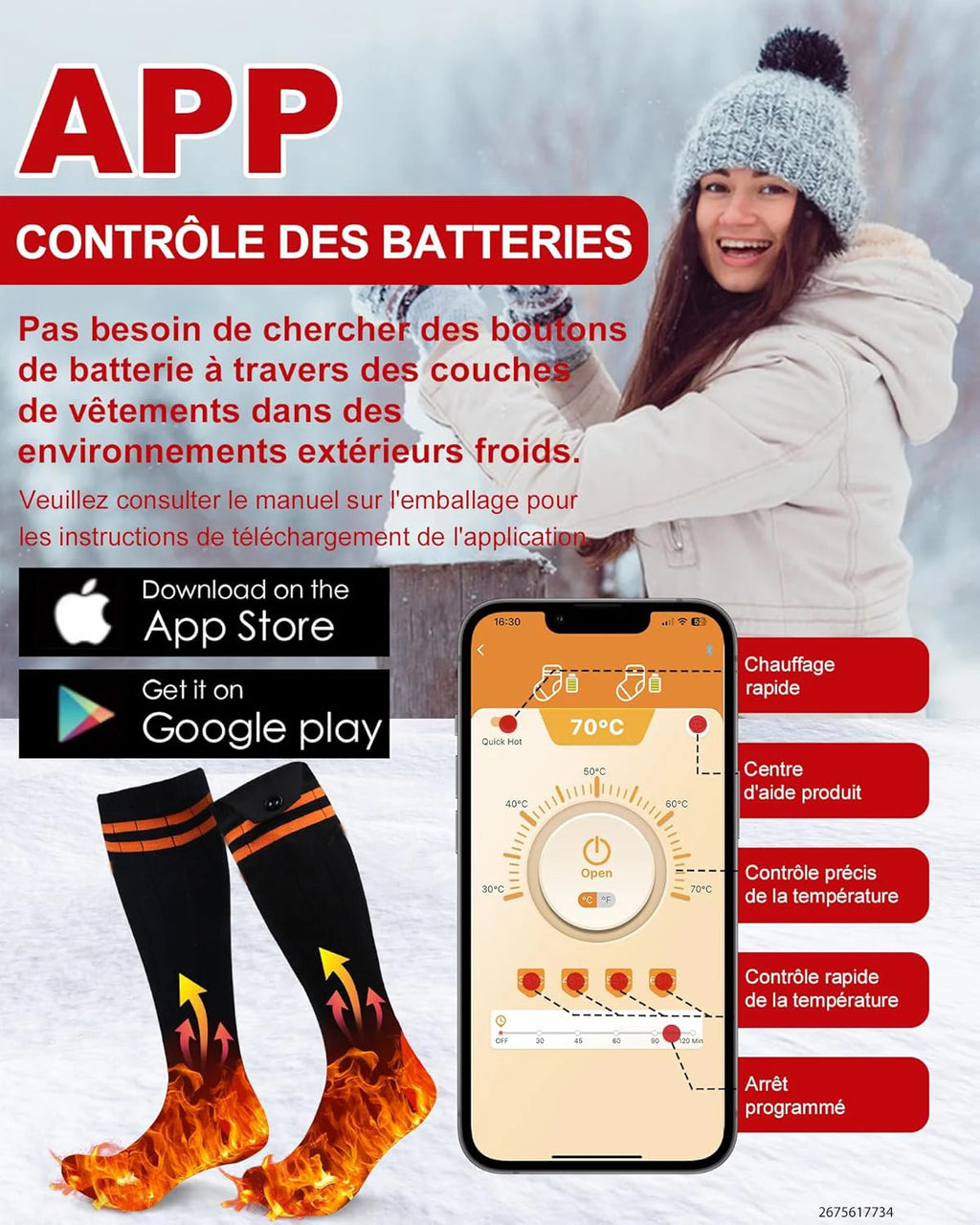Electric Heated Socks Rechargeable W/ 10000mAh Battery Unisex Winter Foot Warmer