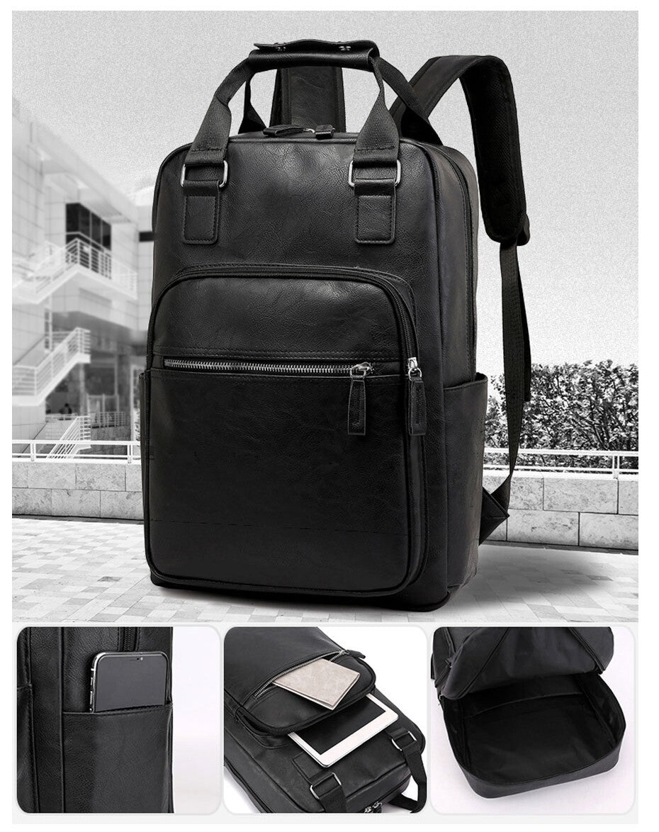 Men's Women's Backpack Laptop PU Leather Business Work Daypack UK Seller