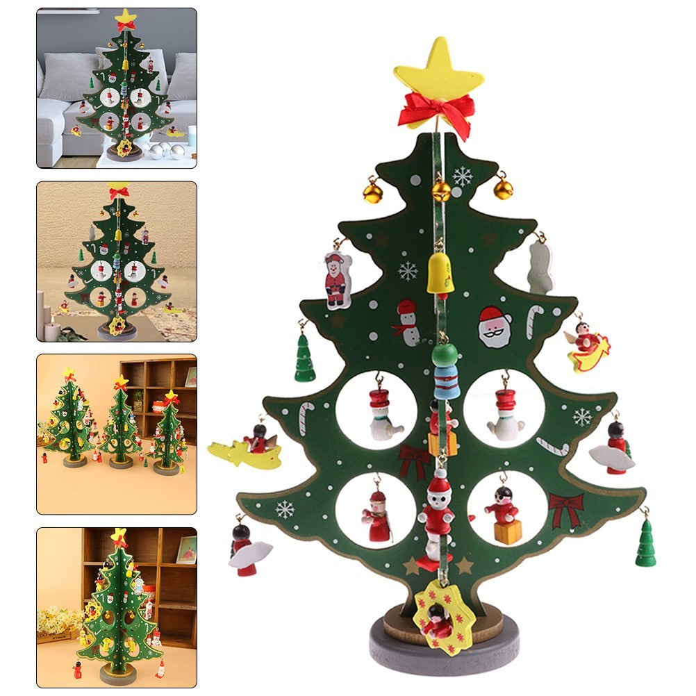 1 Pack DIY Wooden Christmas Tree Green Christmas Adornment for Party Decor