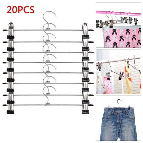 20-Strong Metal Clips Hangers Chrome Clothes Coat Trouser Skirt Non-slip Rack