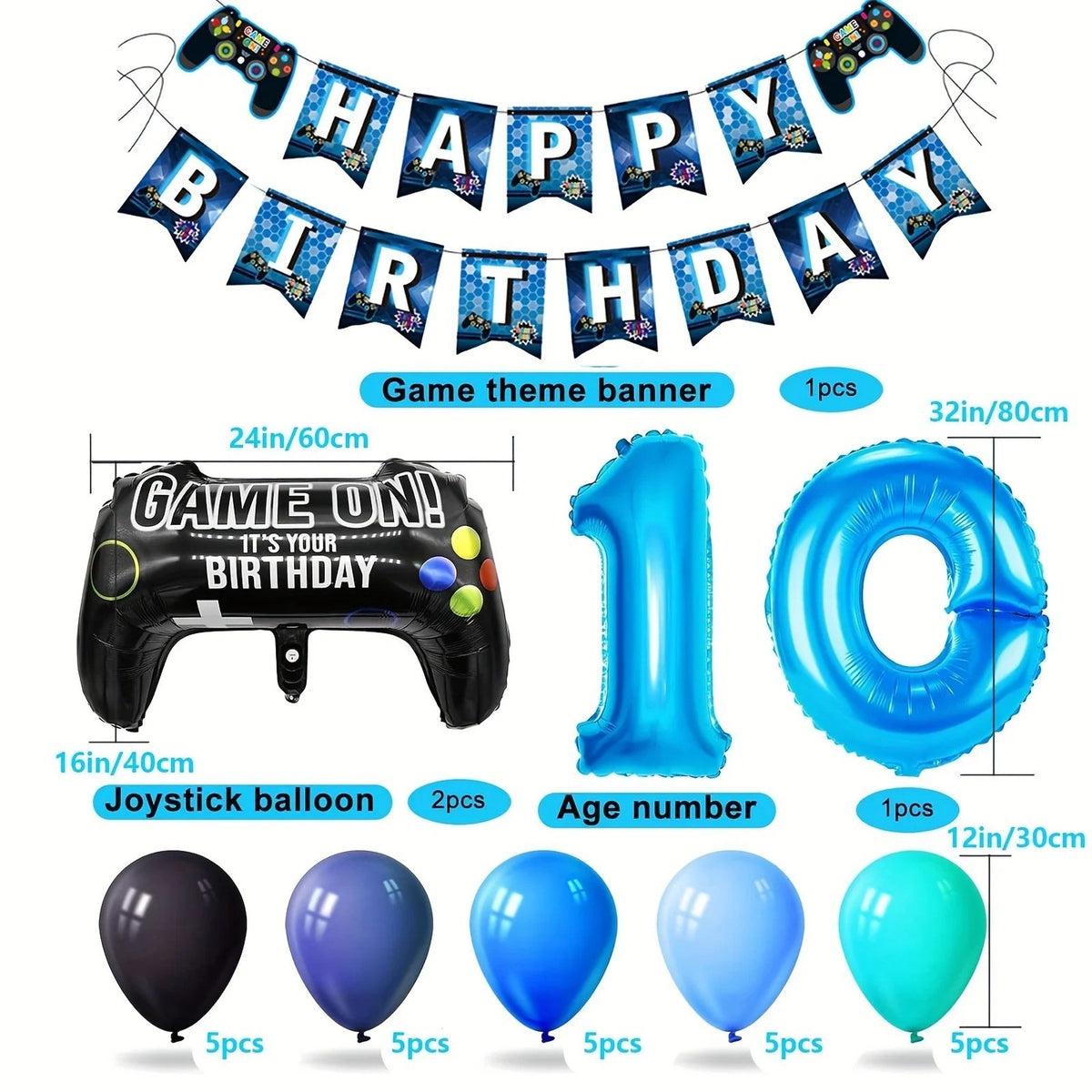 Gamepad Balloons Game Blue Digit Number Children's Birthday Party Decorations