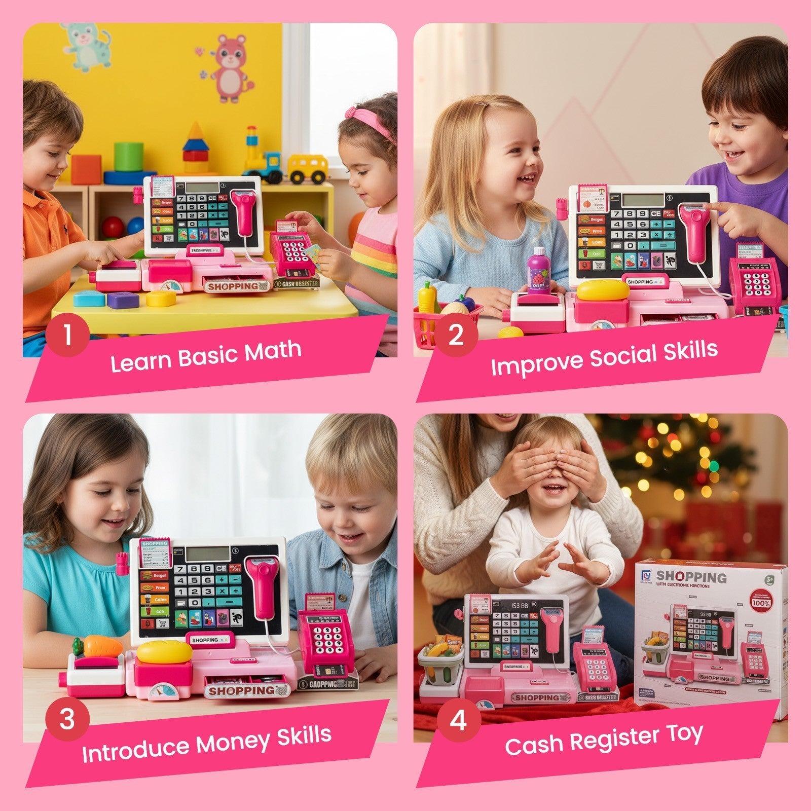 Pretend Play Store Toy Kids Cash Register Toy Playset with Real Calculator
