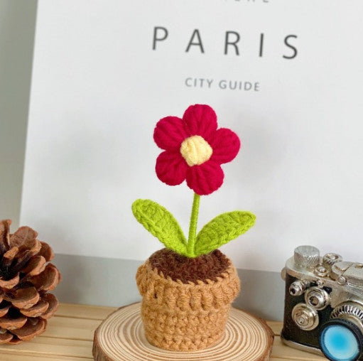 Mini Handwoven Flower Basket ,Handmade Knitted Bouquet ,Crochet Bouquet for
