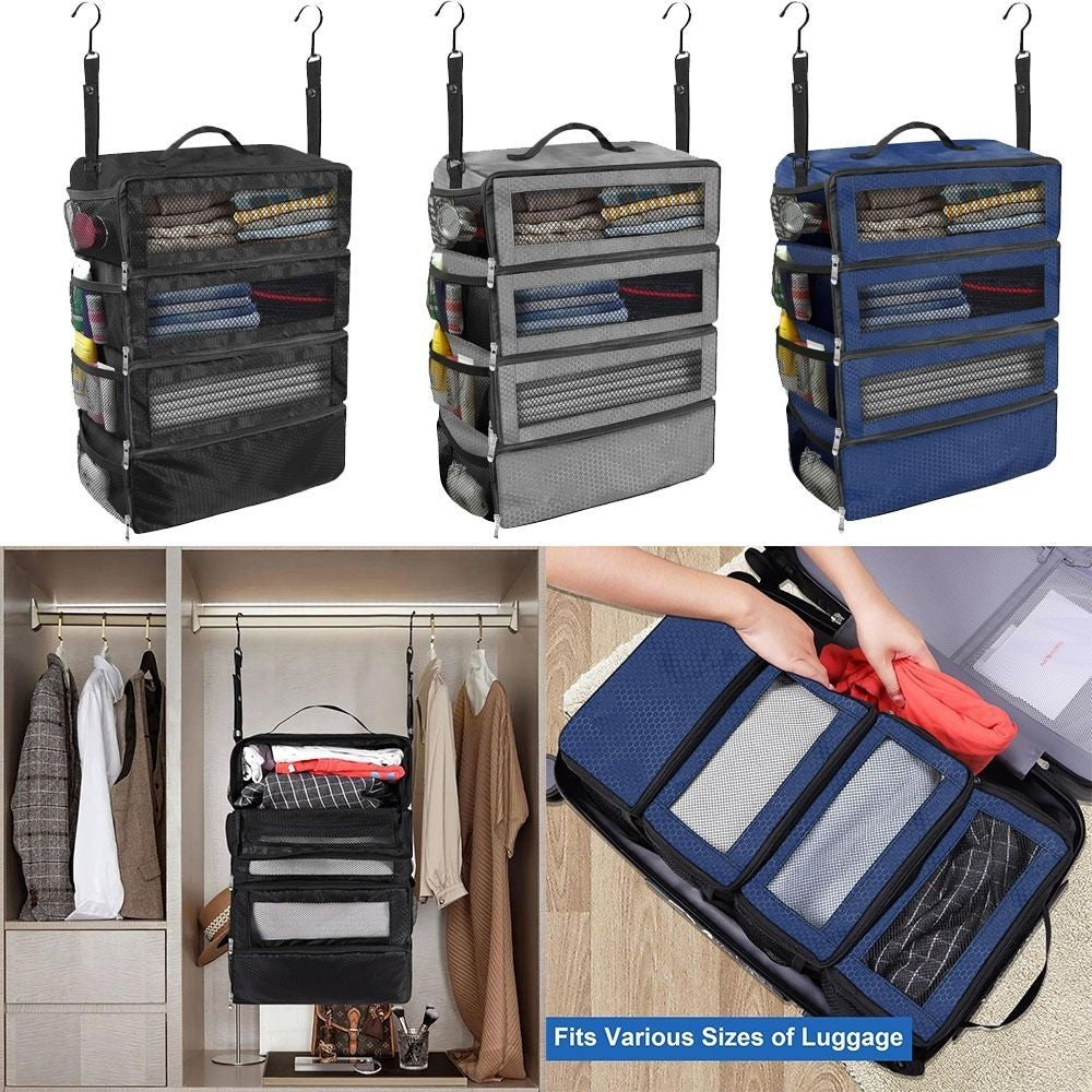 Portable Hanging Travel Shelves Collapsible Hanging Carry on Suitcase StorageBag