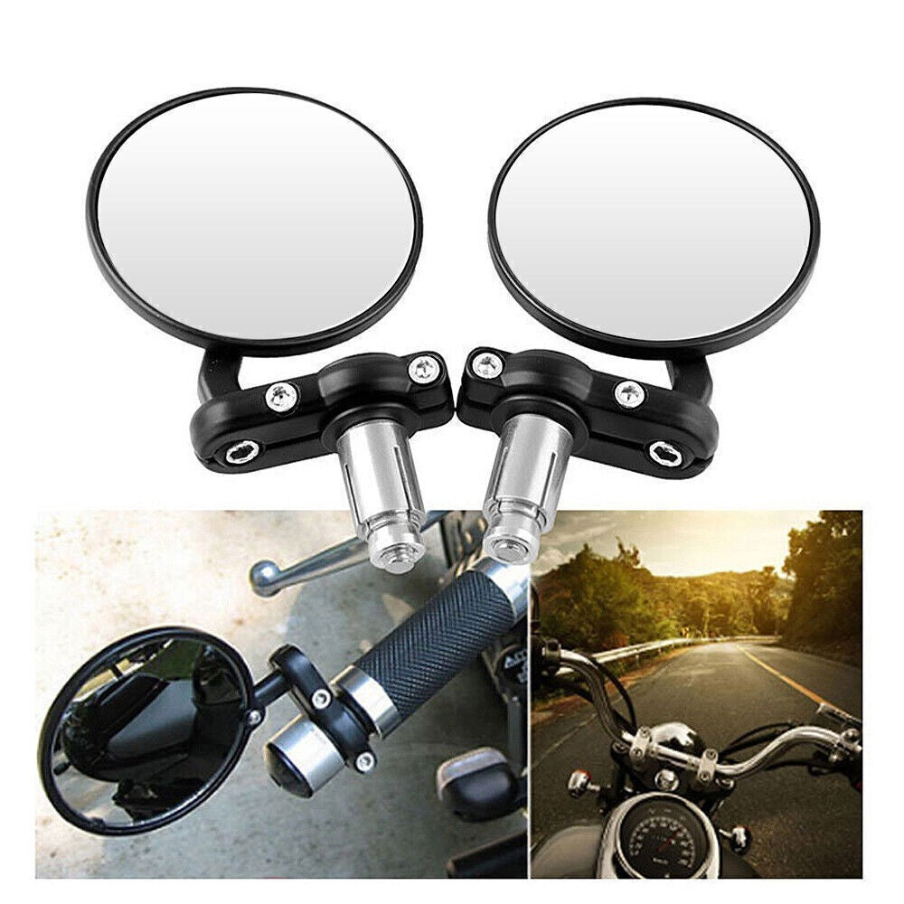 7/8" Universal Motorcycle Motorbike Handle Bar End Rearview Mirrors Round UK