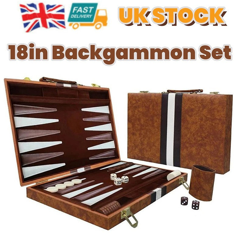 18inch Backgammon Set Travel Board Games Premium Leather Case for Adults Kids UK