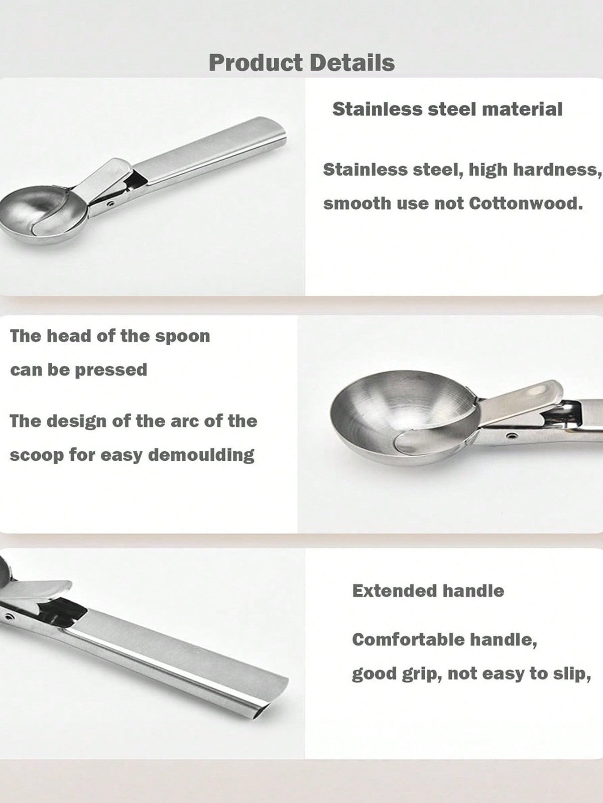 Large Stainless Steel Ice Cream Scoop with Trigger Heavy Duty Non-Stick UK
