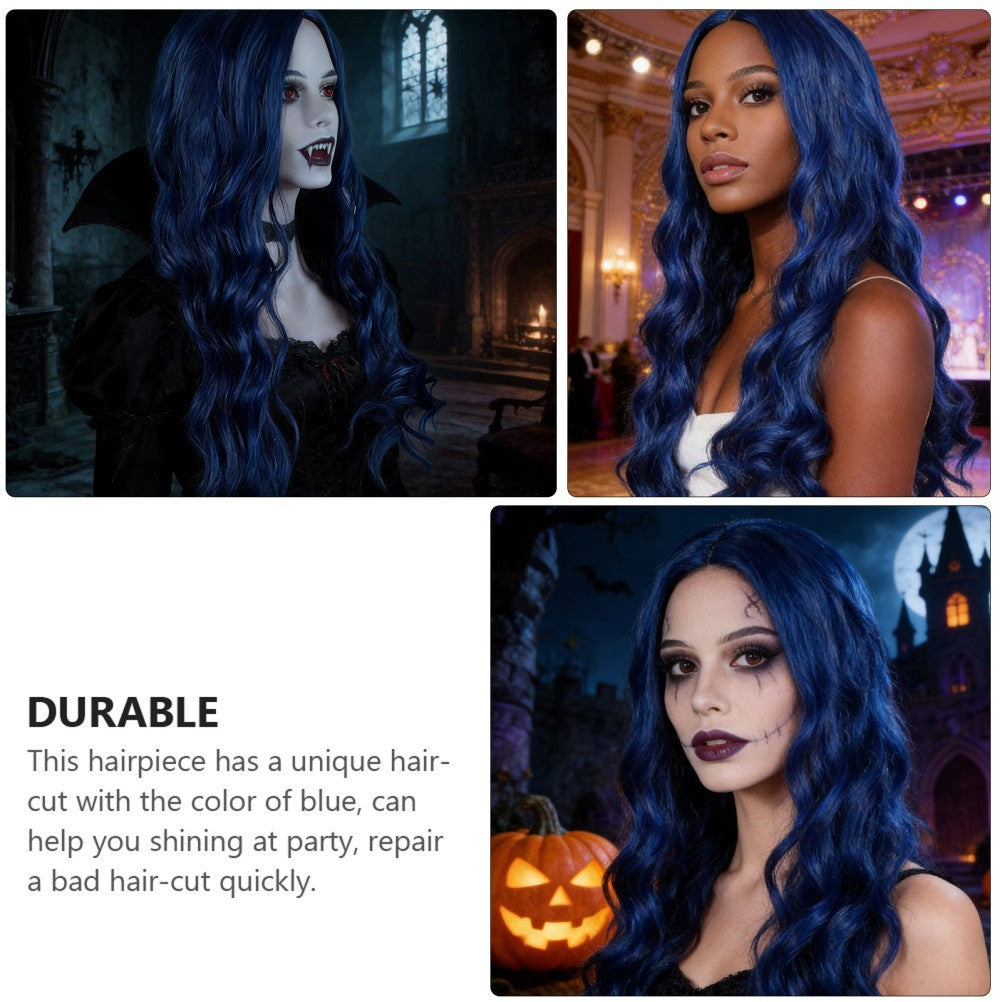 Long Wavy Wigs Halloween Blue Hairpiece Beautiful Women's Periwig Natural Wig