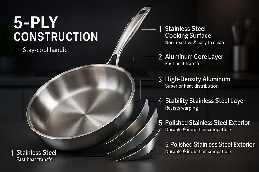 28cm Stainless Steel Frying Pan Induction Compatible Skillet Heavy Duty