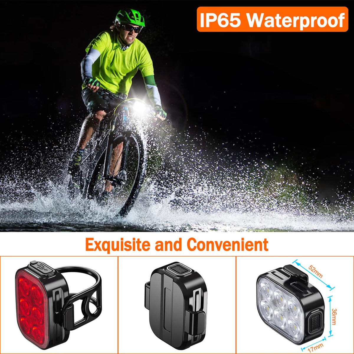 Bike Lights Night Warning Lights Rechargeable Bicycle Lights Front+Rear