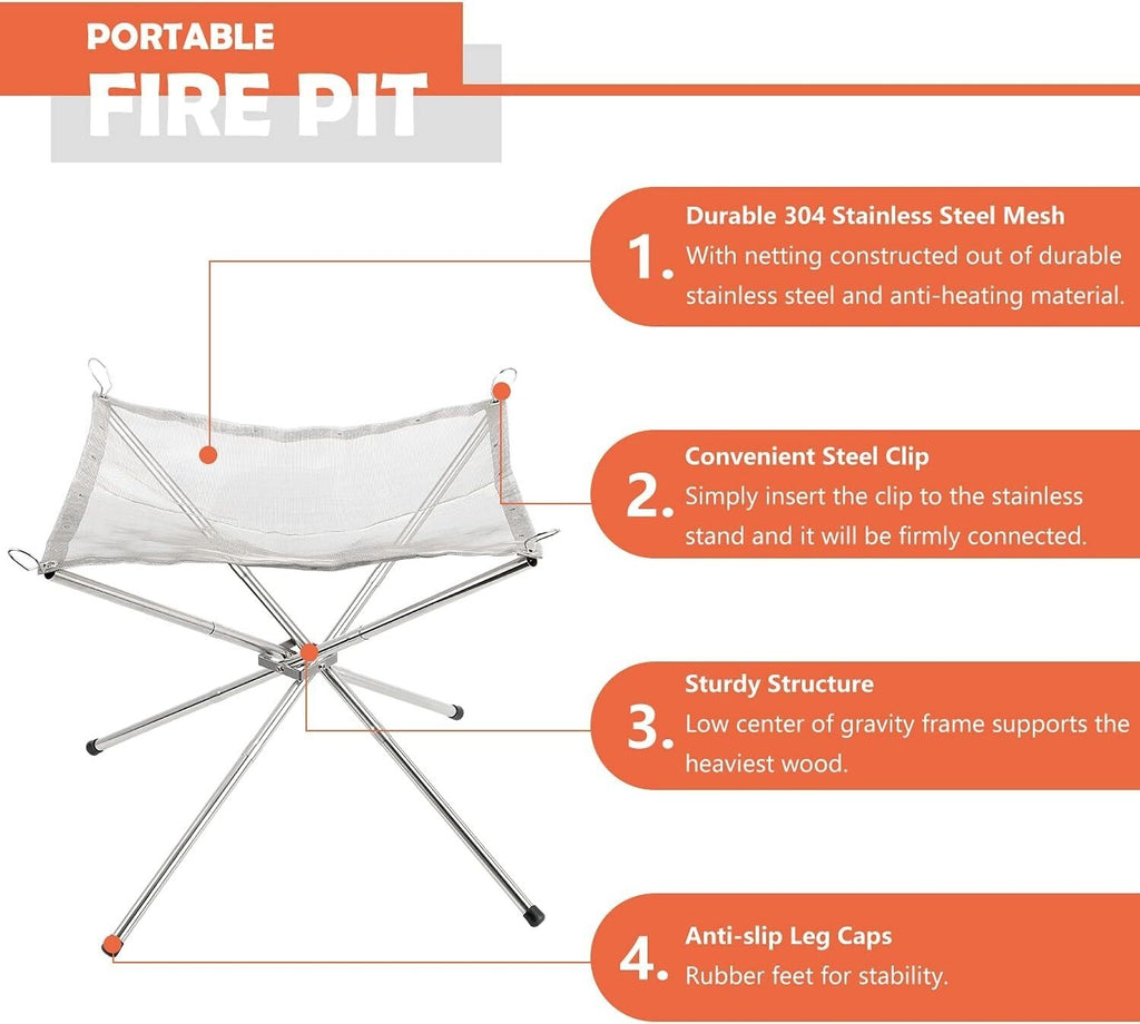 Portable Fire Pit for Camping, Outdoor Folding Firepit Fireplace with Heat Resis