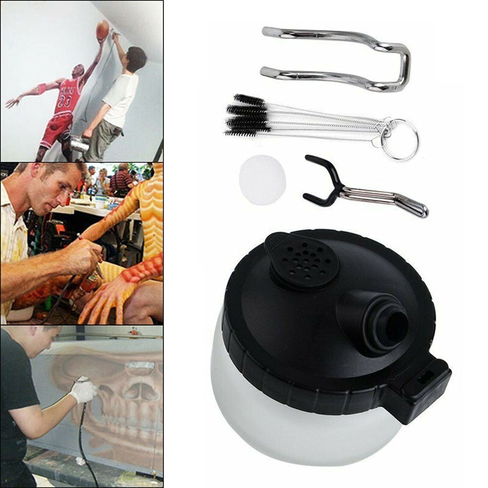 Airbrush Cleaning Pot Cleaner Kit Glass Paint Jar Airbrush Stand Filters Brushes