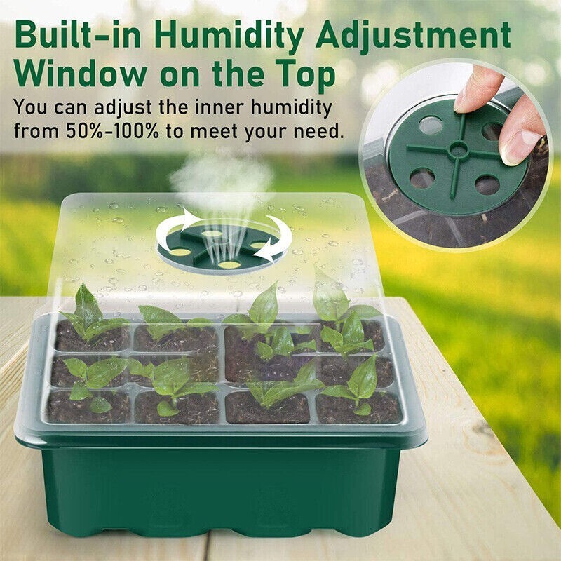 6pcs 12 Cells Seedling Tray Propagator Growing Thicken Seedling Heightened Lids