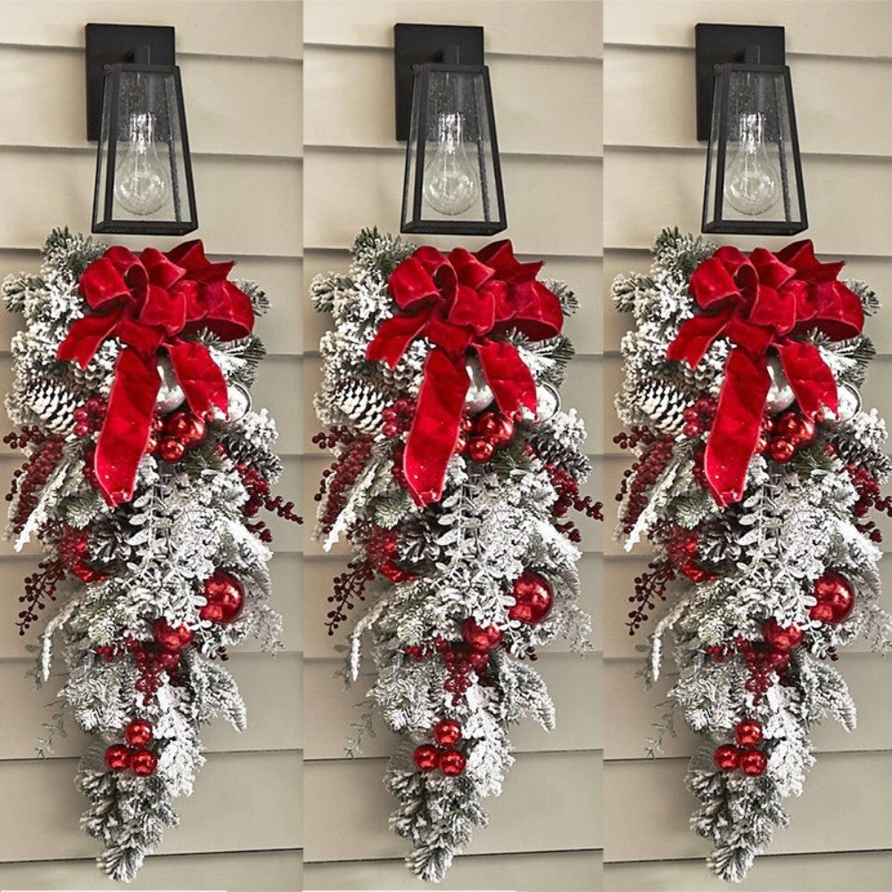 Christmas Snowy Christmas Wreath For Front Door Garland Xtmas Decoration Outdoor