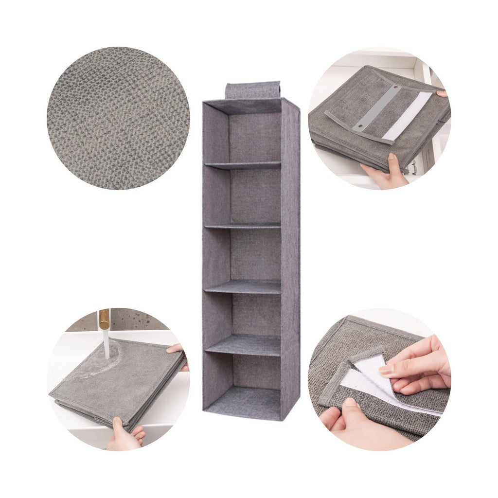 5 Layers Tidy Hanging Storage Bag Multi-Purpose Wardrobe Shelf for Clothes Shoes
