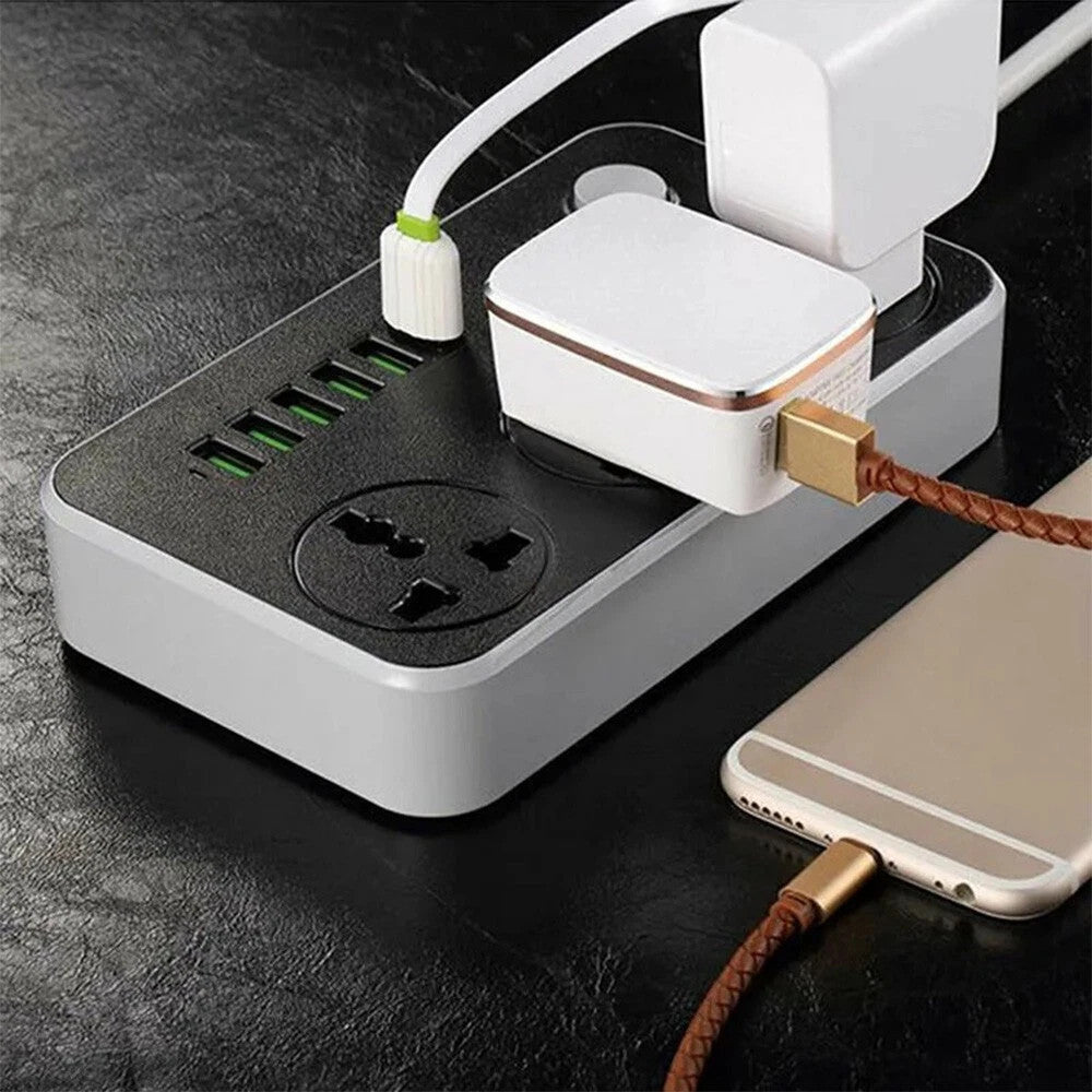 Extension Lead with 6 USB Cable Electric Plug Socket UK Mains Power 3 Gang Way