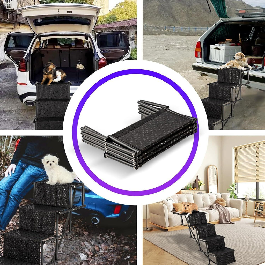 Portable 4 Step Folding Pet Dog Car Boot Access Steps Ladder Stairs Ramp UK