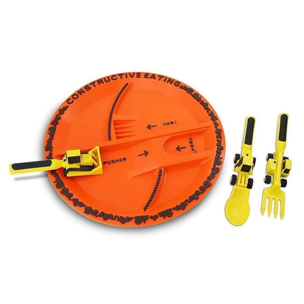 Constructive Eating Plate and Utensils Set Construction Toddler Dinnerware UK