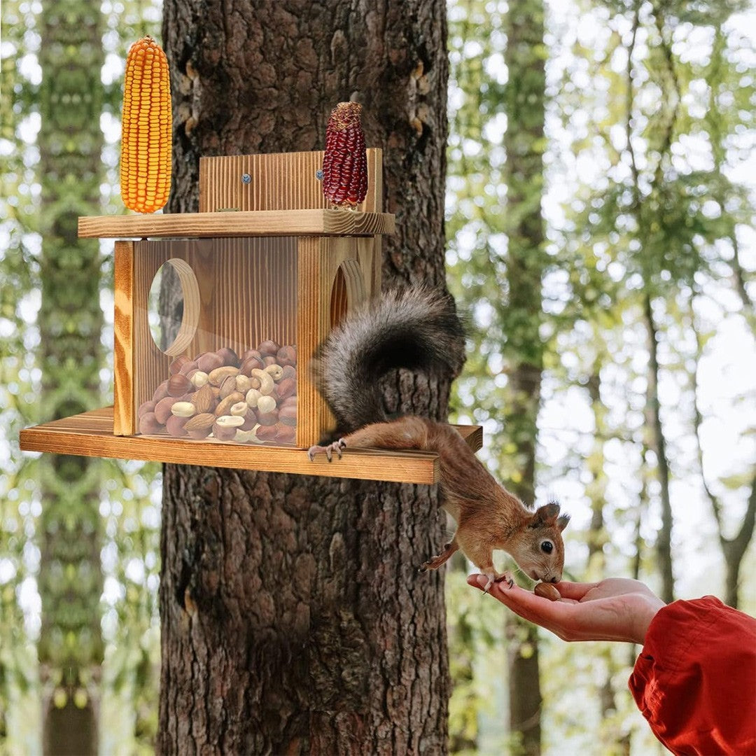 Carbonized Wood Squirrel Feeder Durable Squirrel House Box for Backyard Garden~