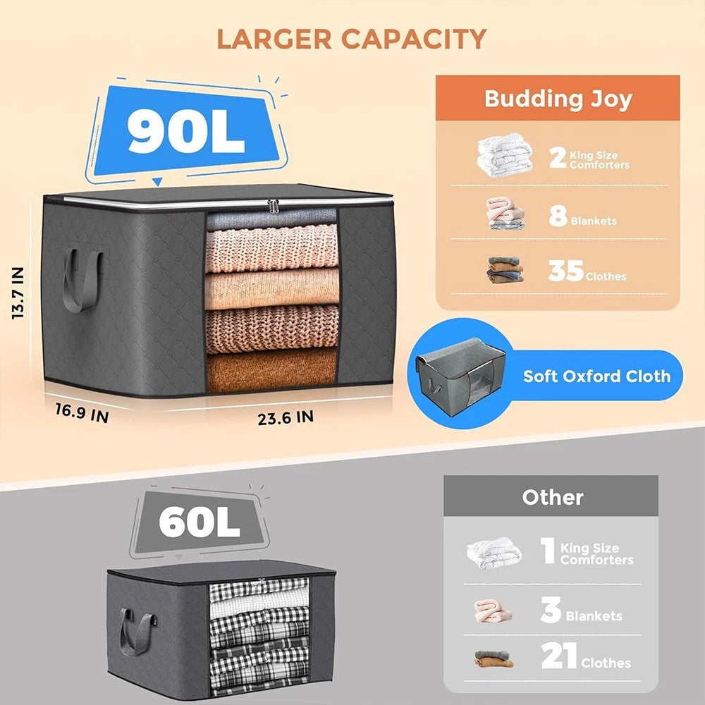 6 Pack 90L Storage Bags Zipped for Clothes, Bedding Toys Packing Moving Box