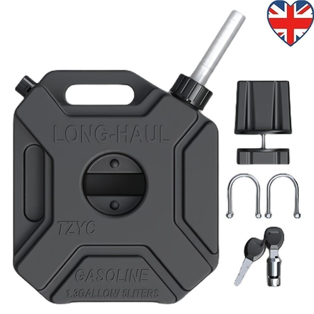 5L Gas Fuel Tank with Lock Motorcycle Gas Can Gas Spare Container (Black)