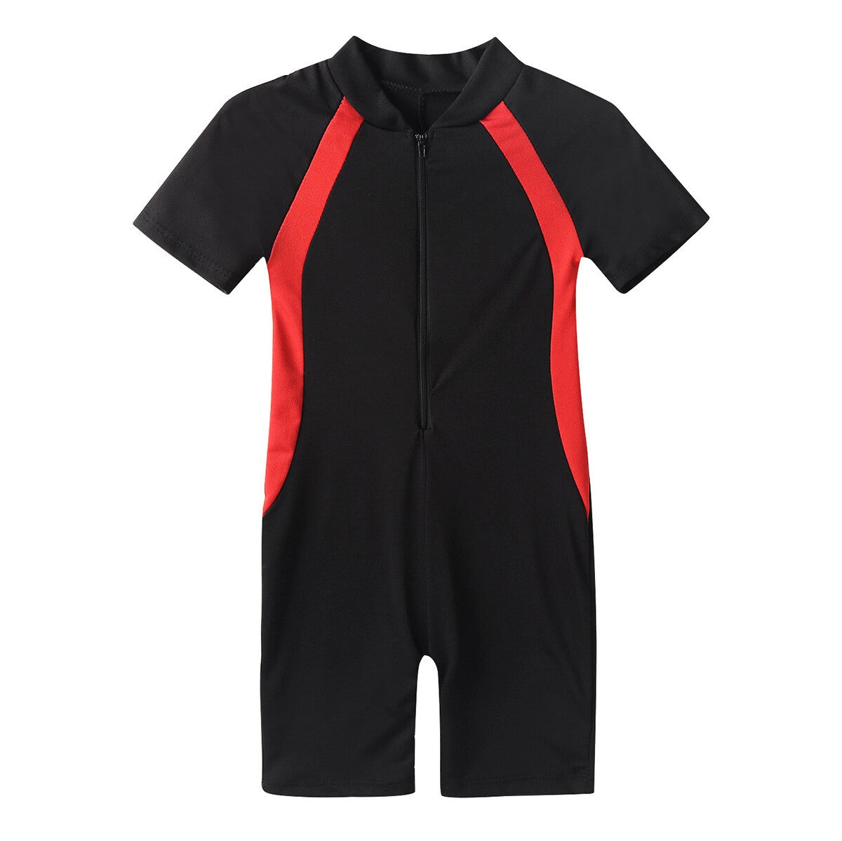 Boys&Girls Short Sleeves Zippered Swimming Costume Swimsuit Rash Guard