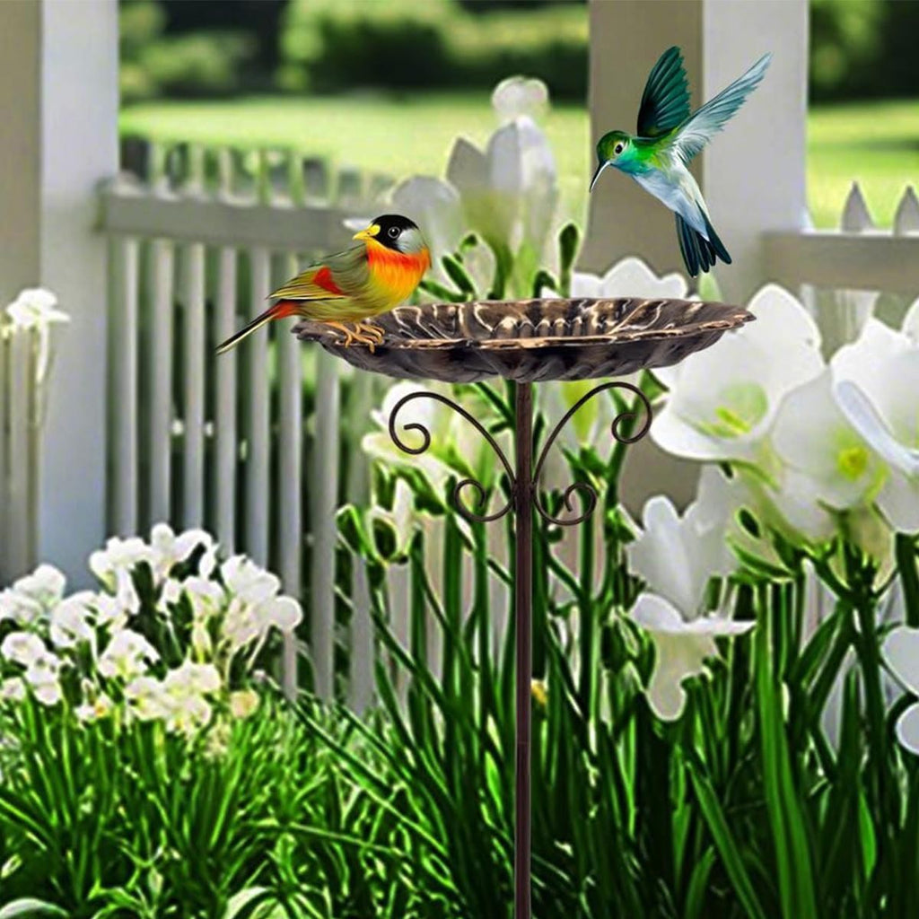Retro Iron Bird Bath Feeder 5-Pronged Base Metal Bowl Freestanding Birdbath