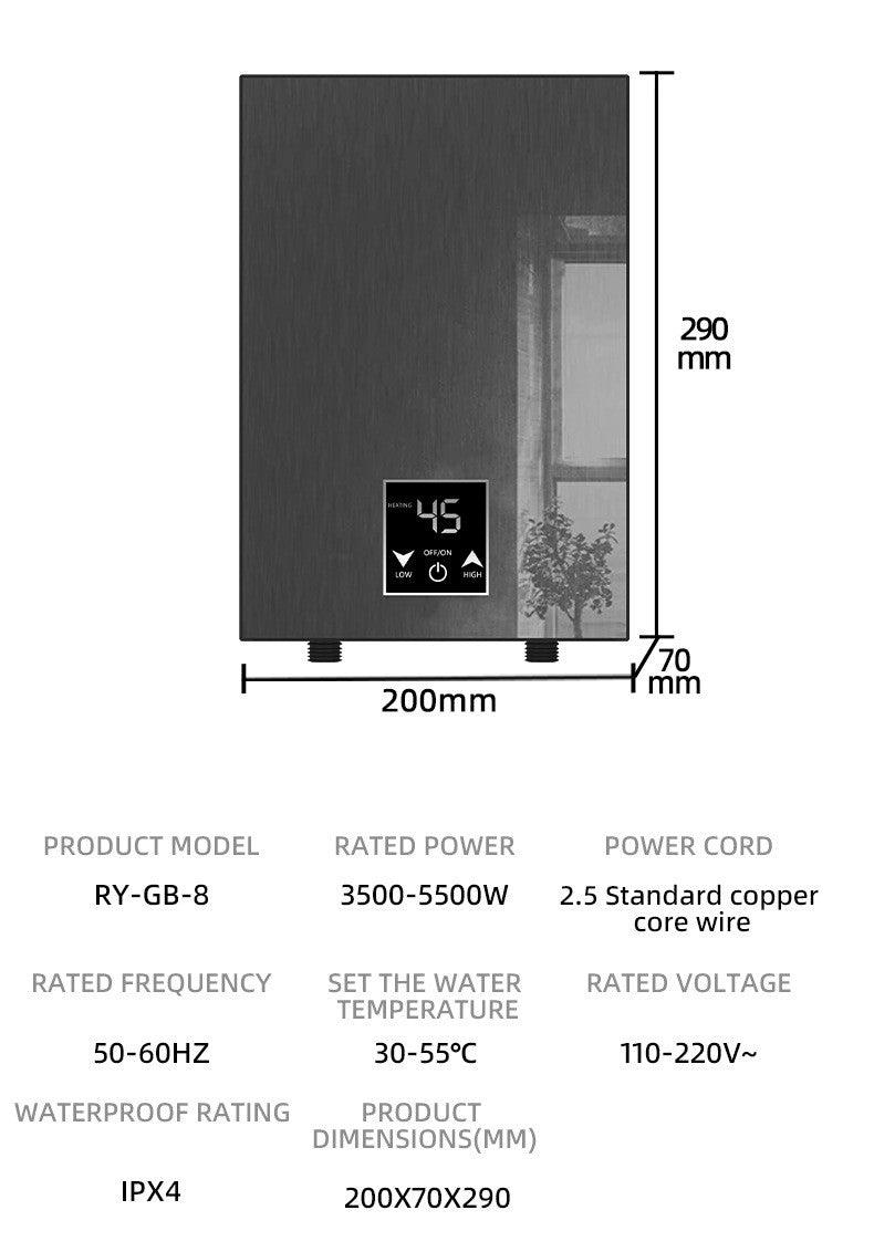 5500W Instant Electric Tankless Water Heater On‑Demand Hot Water Shower