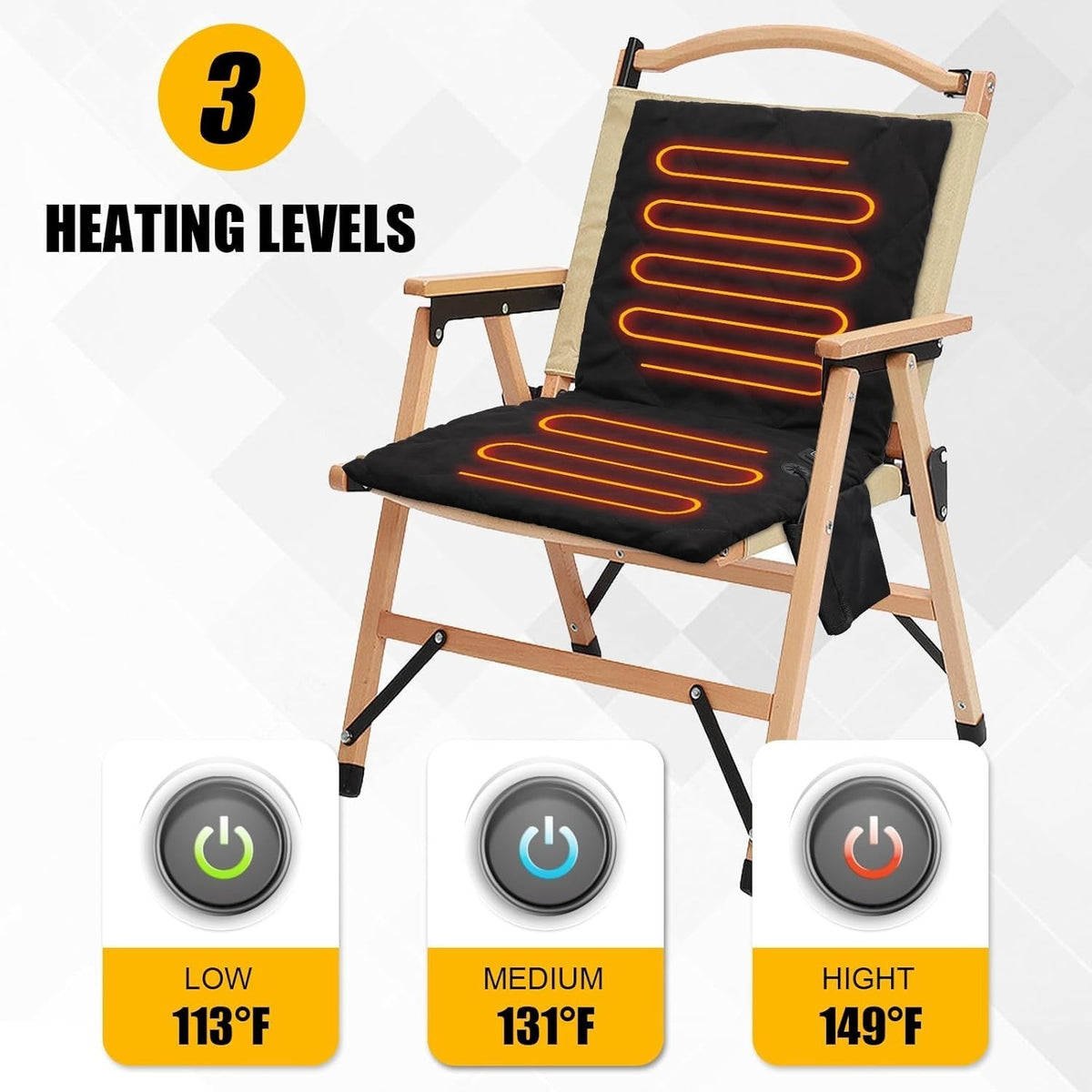 Foldable Electric Heat Pad, Portable Heated Chair Pad, 3 Level Adjustable