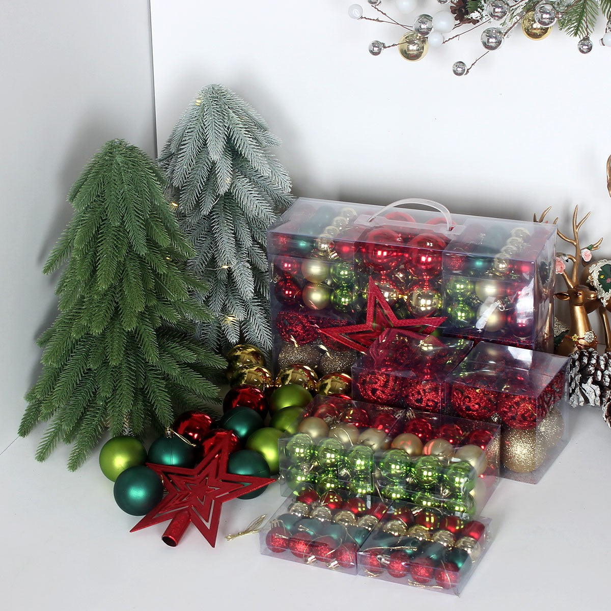 100 Christmas Baubles Tree Hanging Balls Xmas Party Beads Ornament Mixed Sizes