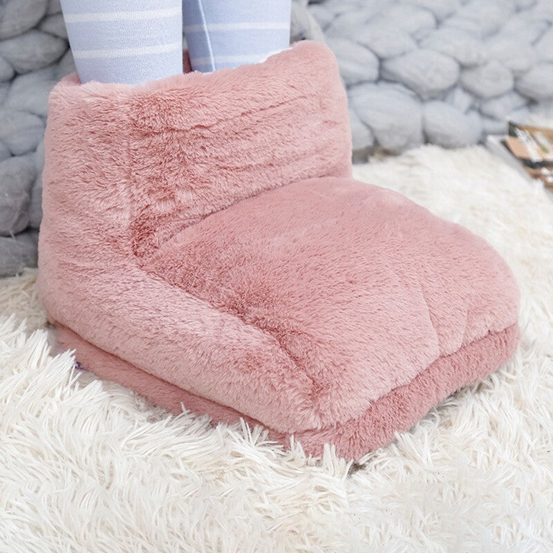 Unisex Electric Heated Foot Warmer Winter Home Office Plush Feet Warming Boot