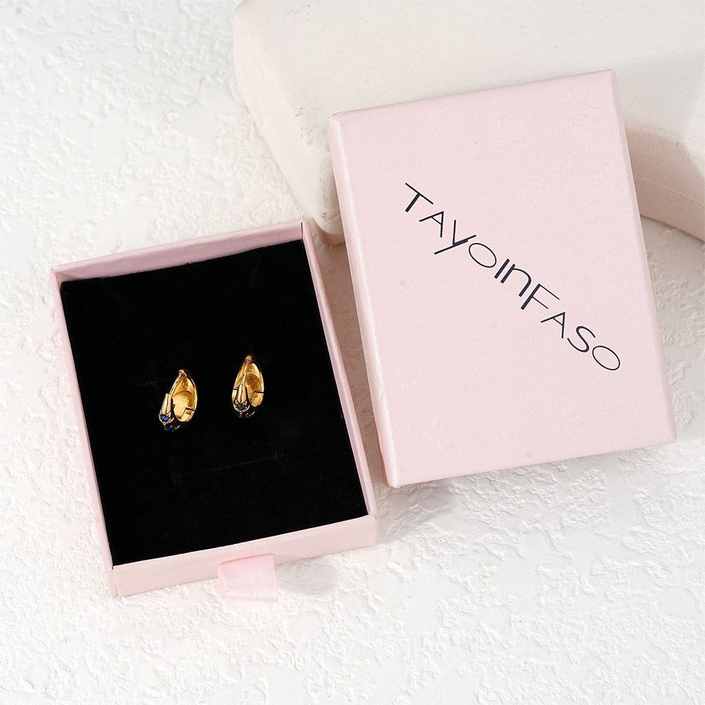 Fashionable Stainless Steel Earrings Inlaid With Blue Zircons