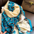 Women Beach Travel Shawl Fashion Blue Peacock Feather Scarves Silk Cover Scarf