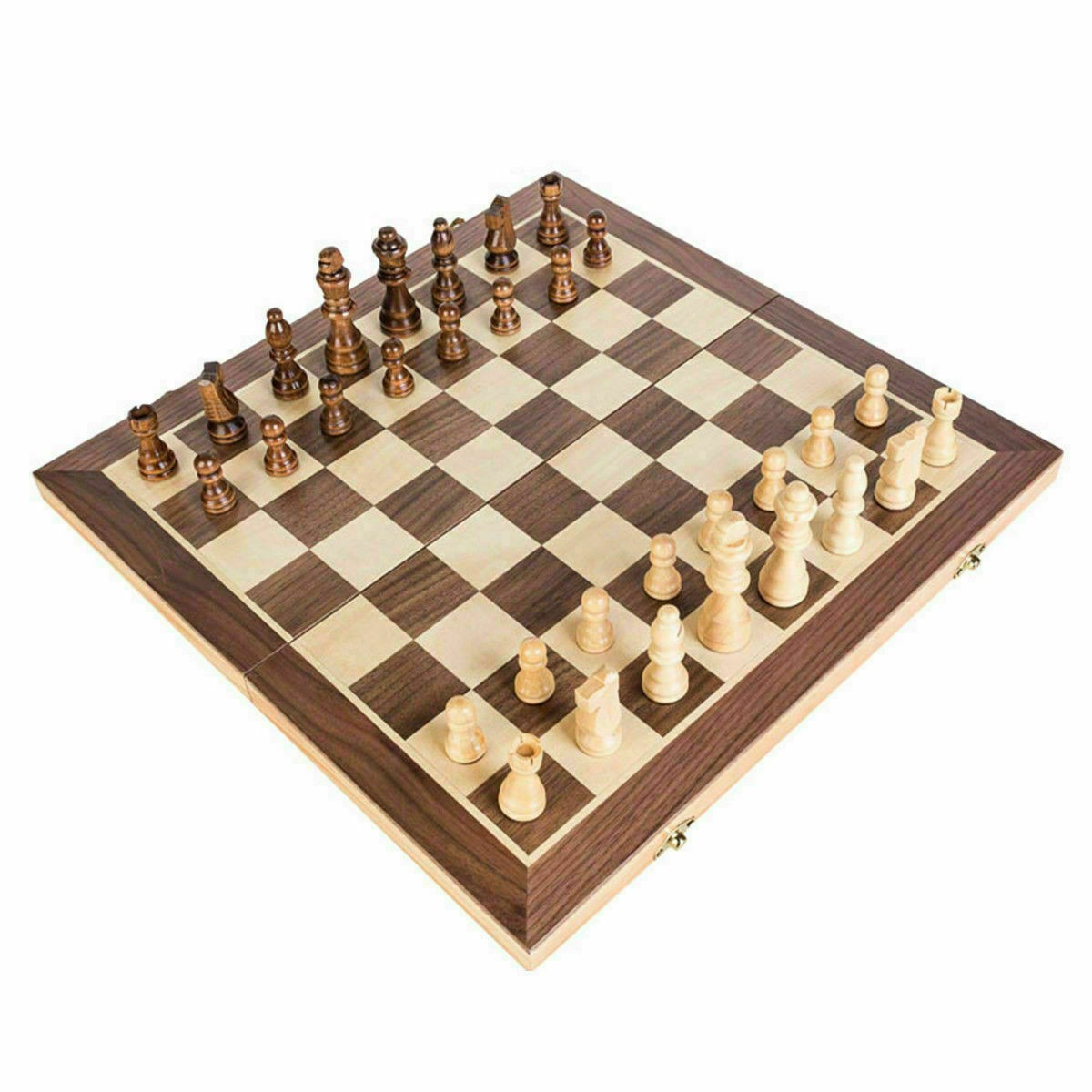 Large Chess Wooden Set Folding Chessboard Magnetic Pieces Wood Board Toys Game