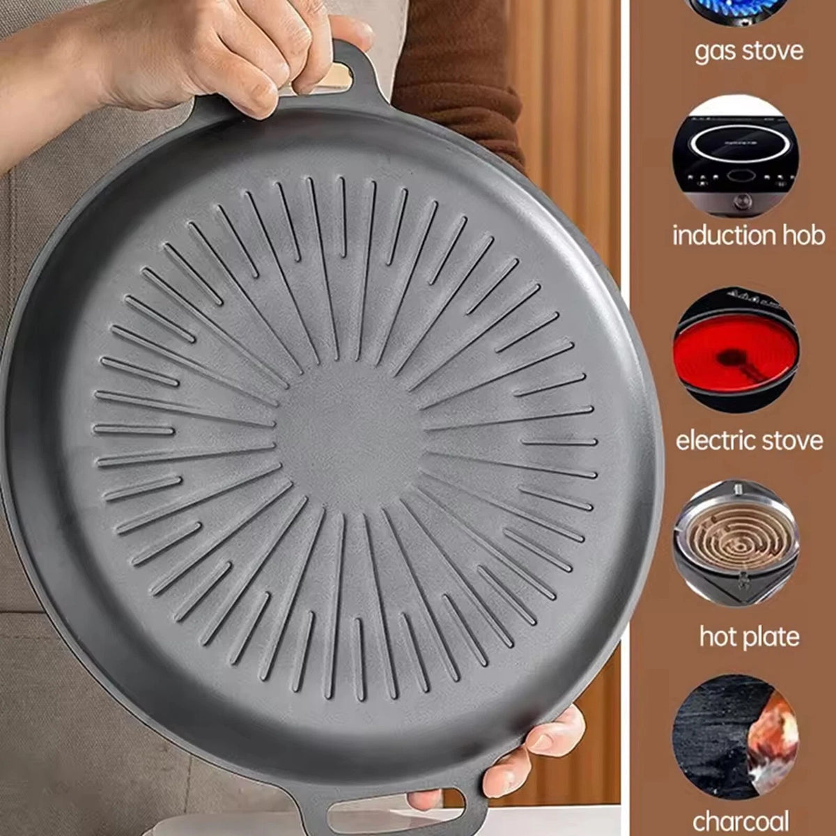 Cast Iron Griddle Hot Plate BBQ Grill Cooking Camping Hob Steak Party Barbecue