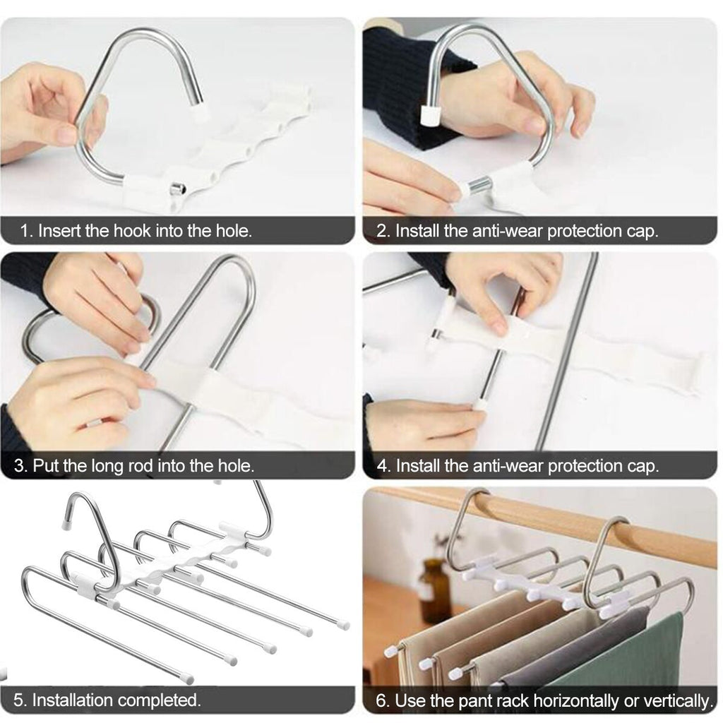 Multi Layer Pants Hanger Closet Space Saver Clothes Storage Organizer Rack UK
