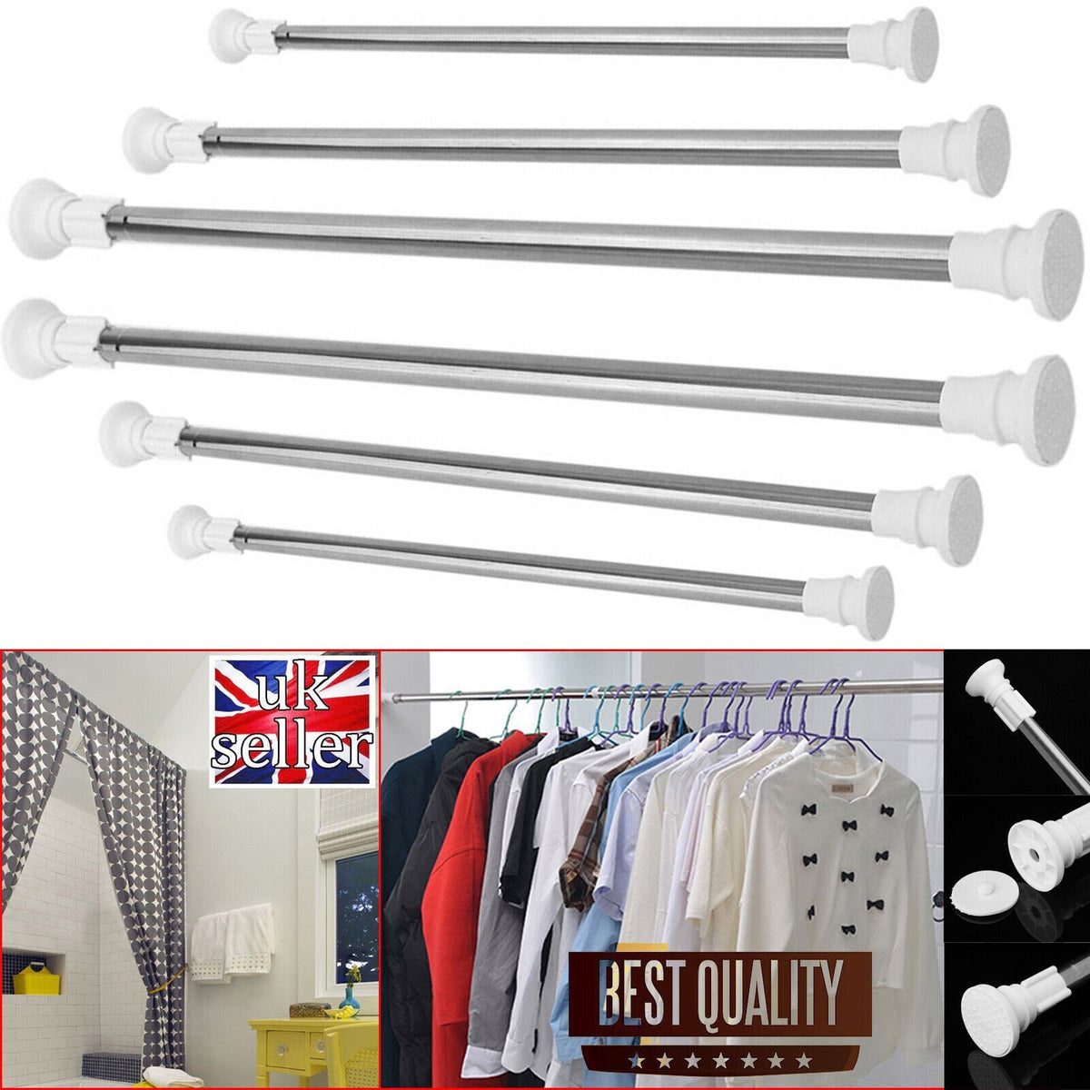 Heavy Duty Extendable Telescopic Shower Curtain Pole Rail Rod Bath Door Window